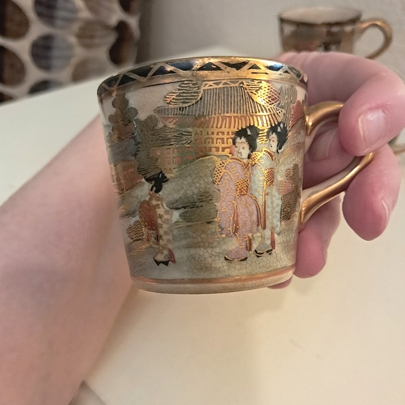 Antique Marked Japanese Meiji Satsuma Cup & Saucer Sets Geisha Mountain 3 Each - Picture 1 of 14